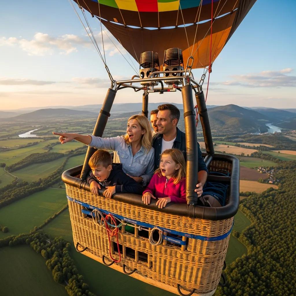 Family enjoying a safe and fun hot air balloon ride with scenic views